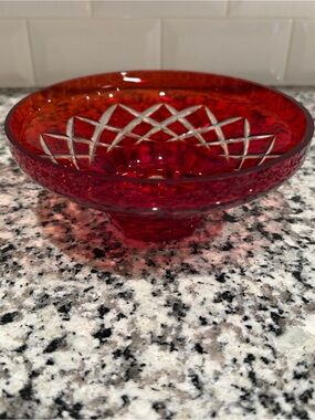 Vintage Badash ruby red cut to clear crystal bowl